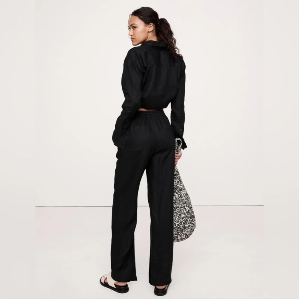 NEW! BANANA REPUBLIC BLACK LINEN PULL-ON ANKLE PANT 🖥️1️⃣2️⃣
